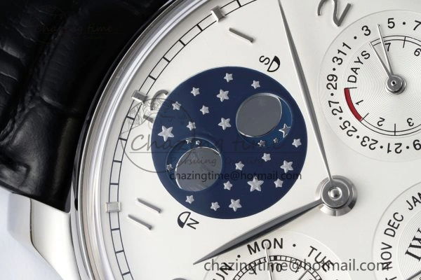 Portugieser Perpetual Calendar SS 5033 APSF 1:1 Best Edition White Dial on Black Leather Strap A52610 Clone Compact 7040