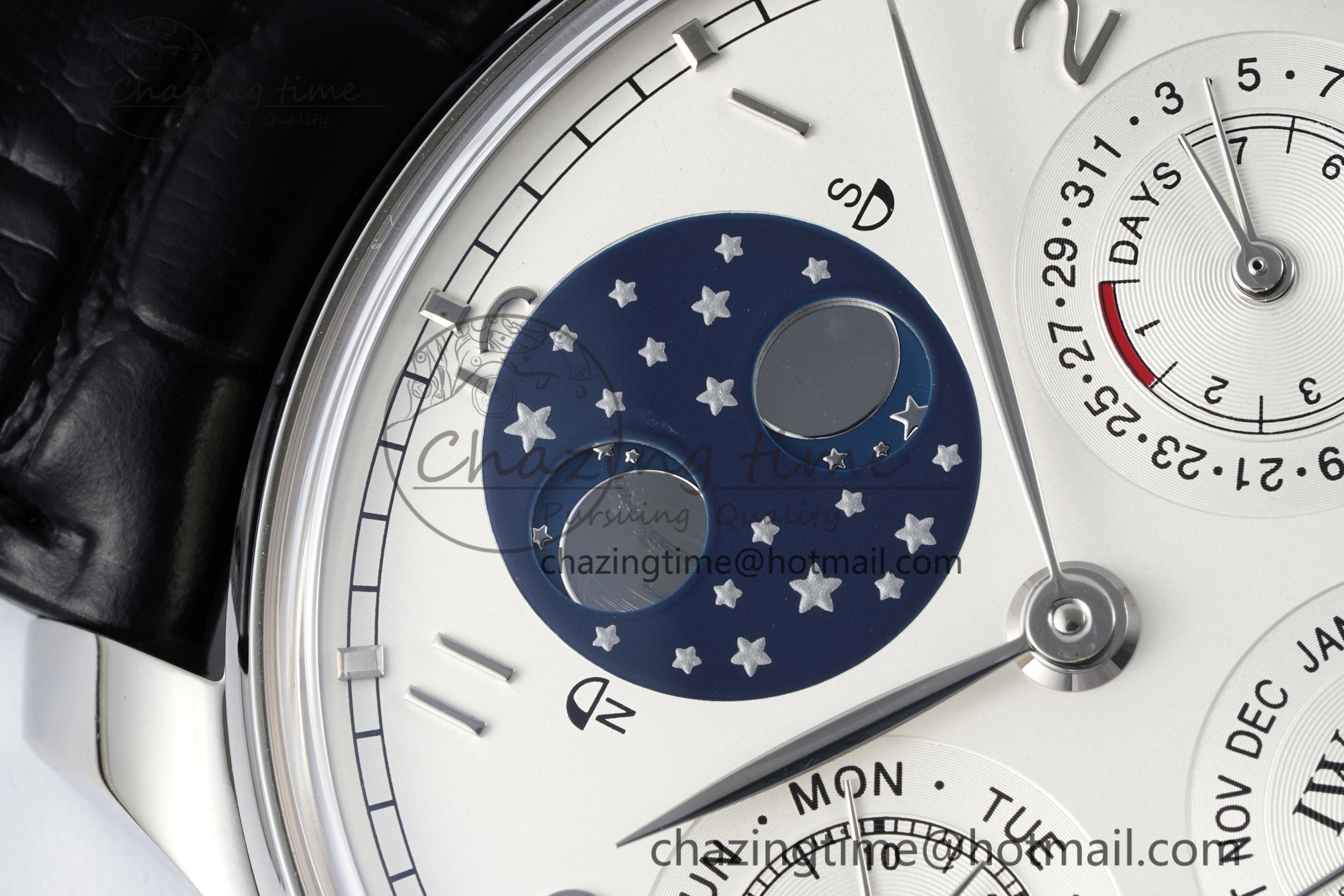 Portugieser Perpetual Calendar SS 5033 APSF 1:1 Best Edition White Dial on Black Leather Strap A52610 Clone Compact 7040