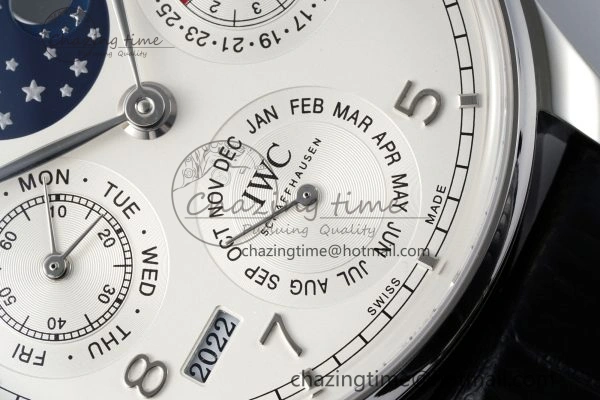 Portugieser Perpetual Calendar SS 5033 APSF 1:1 Best Edition White Dial on Black Leather Strap A52610 Clone Compact 7040