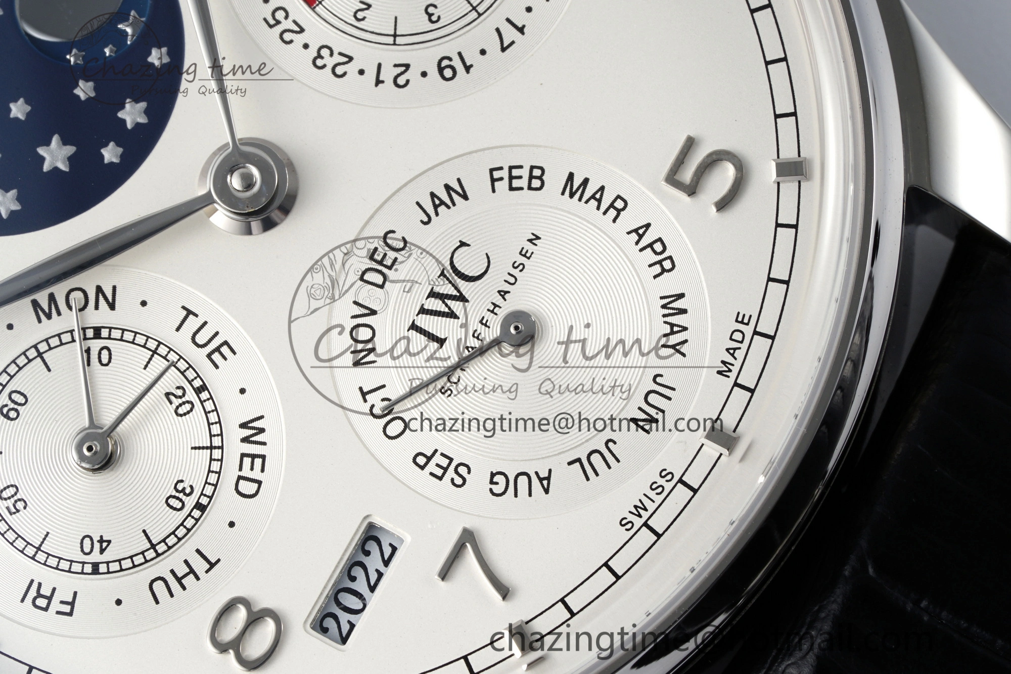 Portugieser Perpetual Calendar SS 5033 APSF 1:1 Best Edition White Dial on Black Leather Strap A52610 Clone Compact 7040