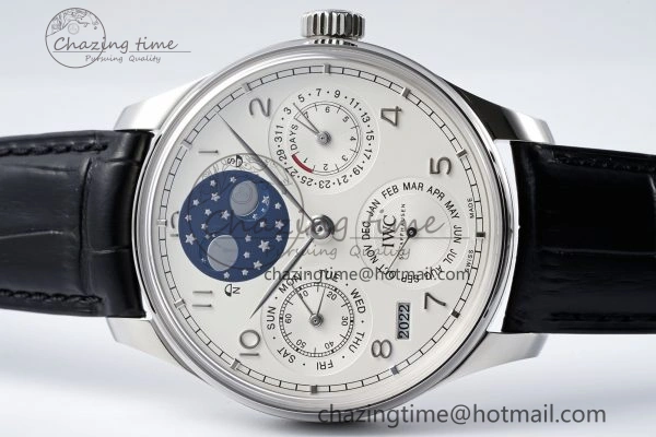 Portugieser Perpetual Calendar SS 5033 APSF 1:1 Best Edition White Dial on Black Leather Strap A52610 Clone Compact 7040