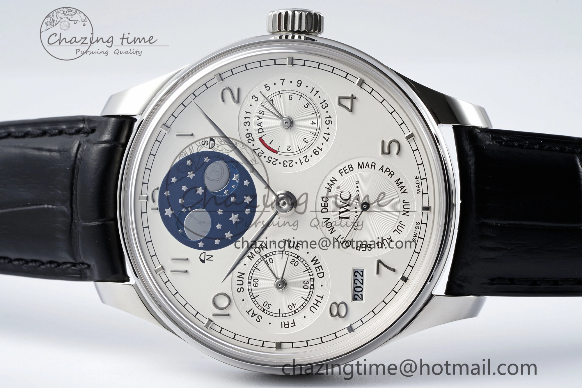 Portugieser Perpetual Calendar SS 5033 APSF 1:1 Best Edition White Dial on Black Leather Strap A52610 Clone Compact 7040