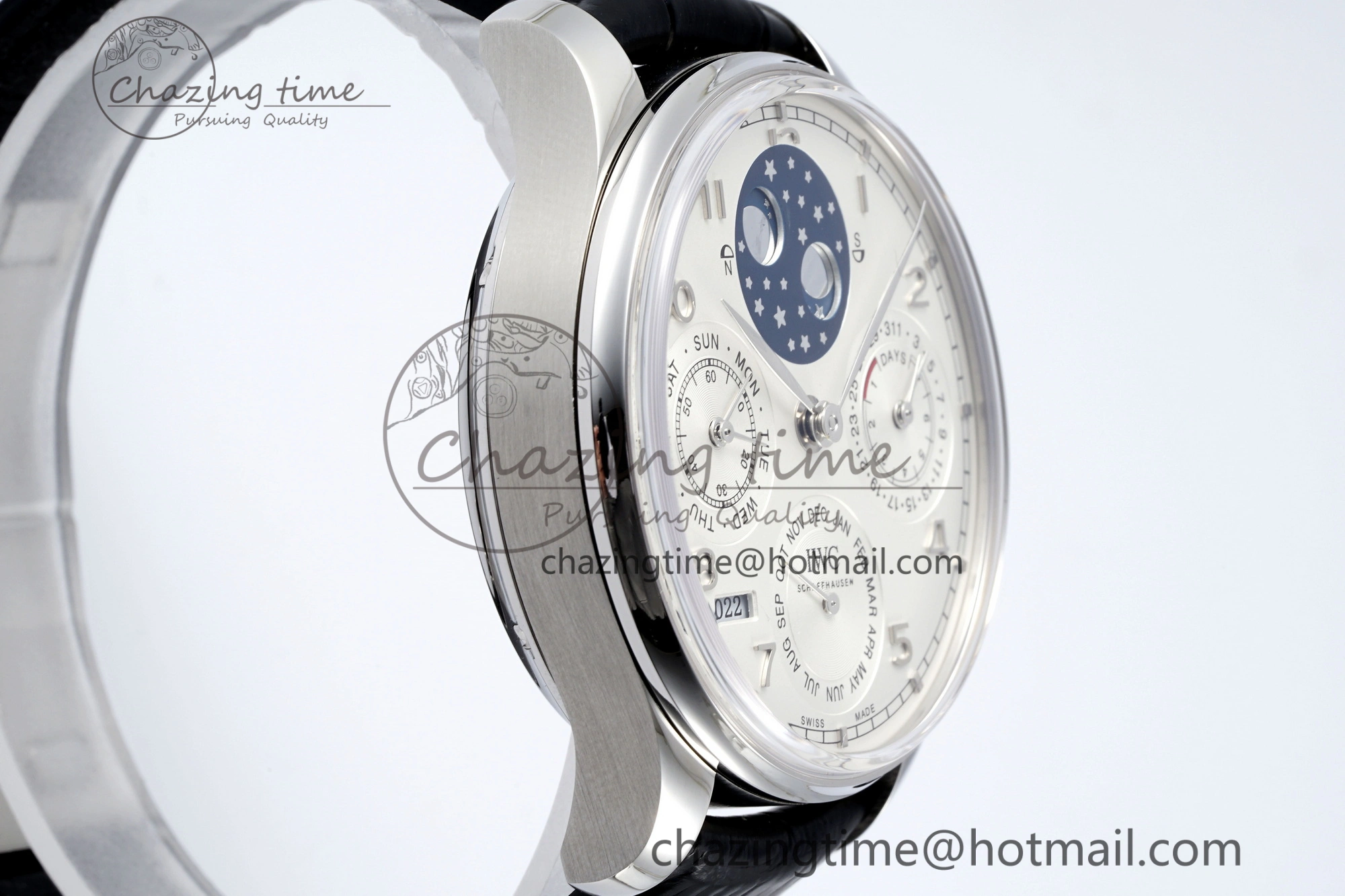 Portugieser Perpetual Calendar SS 5033 APSF 1:1 Best Edition White Dial on Black Leather Strap A52610 Clone Compact 7040