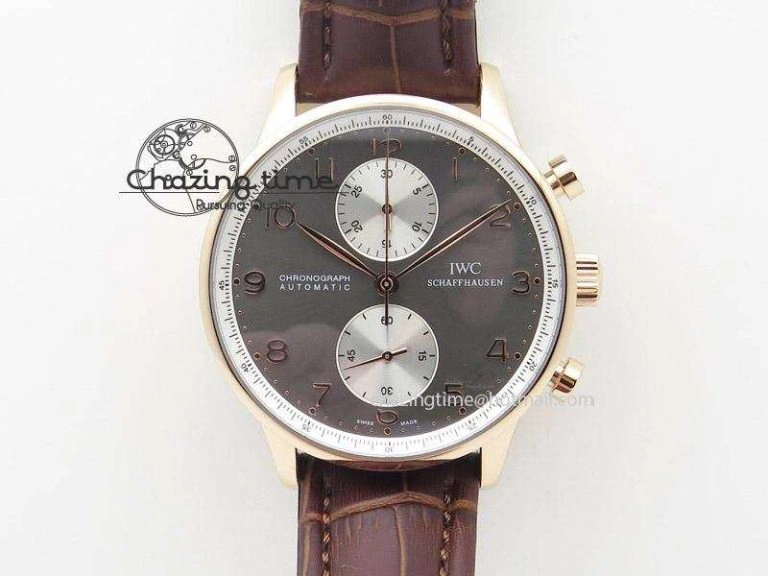 EasyCare Portuguese 40mm Chrono RG Gray Dial Sliver Subdial on Leather Strap A 7392