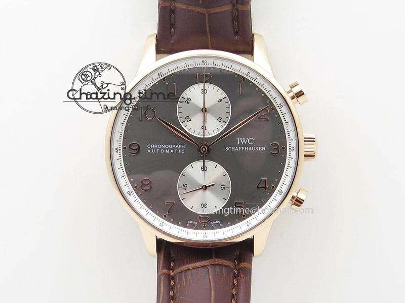 EasyCare Portuguese 40mm Chrono RG Gray Dial Sliver Subdial on Leather Strap A 7392