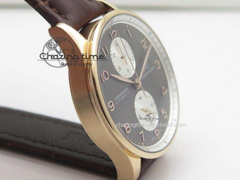 EasyCare Portuguese 40mm Chrono RG Gray Dial Sliver Subdial on Leather Strap A 7392