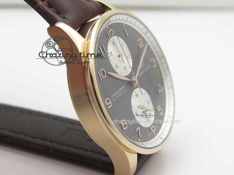 EasyCare Portuguese 40mm Chrono RG Gray Dial Sliver Subdial on Leather Strap A 7392