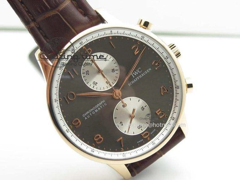 EasyCare Portuguese 40mm Chrono RG Gray Dial Sliver Subdial on Leather Strap A 7392