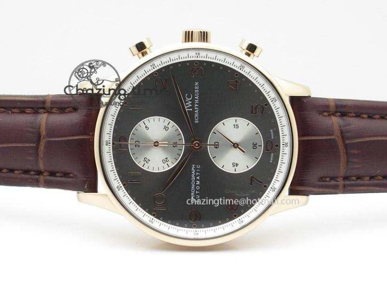 EasyCare Portuguese 40mm Chrono RG Gray Dial Sliver Subdial on Leather Strap A 7392