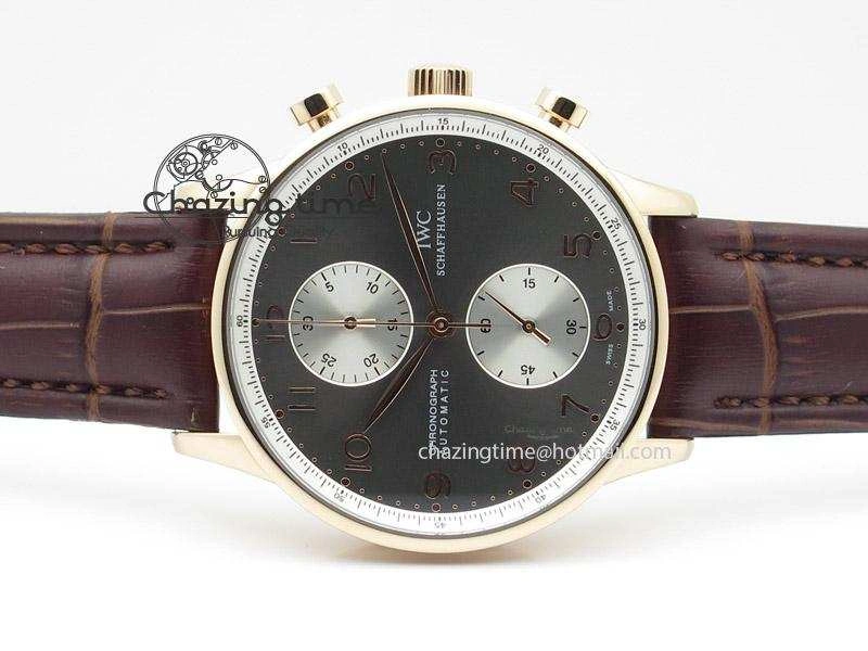EasyCare Portuguese 40mm Chrono RG Gray Dial Sliver Subdial on Leather Strap A 7392