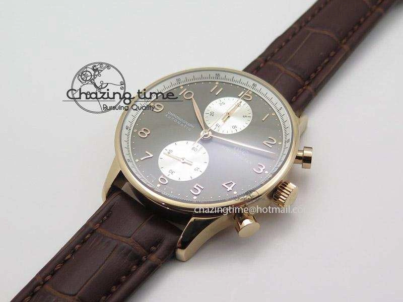EasyCare Portuguese 40mm Chrono RG Gray Dial Sliver Subdial on Leather Strap A 7392