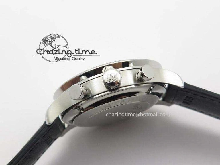 Neat Portuguese 40mm Chrono SS Black Dial On Black Leather Strap A 7382