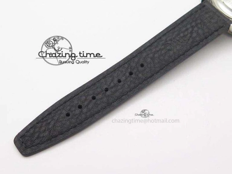 Neat Portuguese 40mm Chrono SS Black Dial On Black Leather Strap A 7382