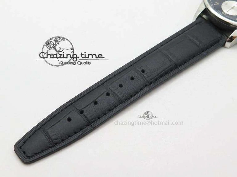 Neat Portuguese 40mm Chrono SS Black Dial On Black Leather Strap A 7382