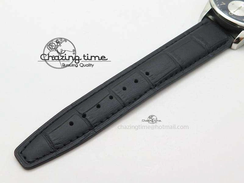 Neat Portuguese 40mm Chrono SS Black Dial On Black Leather Strap A 7382
