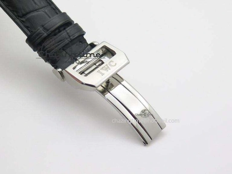 Neat Portuguese 40mm Chrono SS Black Dial On Black Leather Strap A 7382