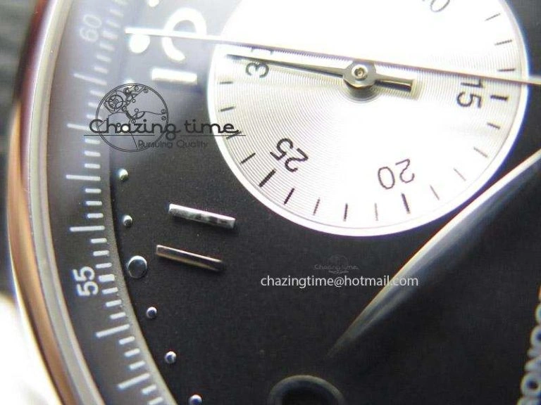 Neat Portuguese 40mm Chrono SS Black Dial On Black Leather Strap A 7382