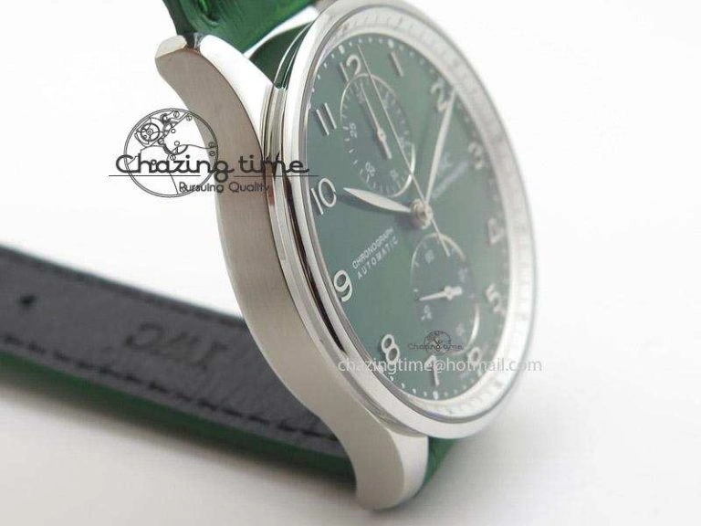 Portuguese 40mm Chrono SS Green Dial On Green Leather Strap A StreetReady 7380