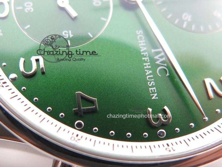 Portuguese 40mm Chrono SS Green Dial On Green Leather Strap A StreetReady 7380