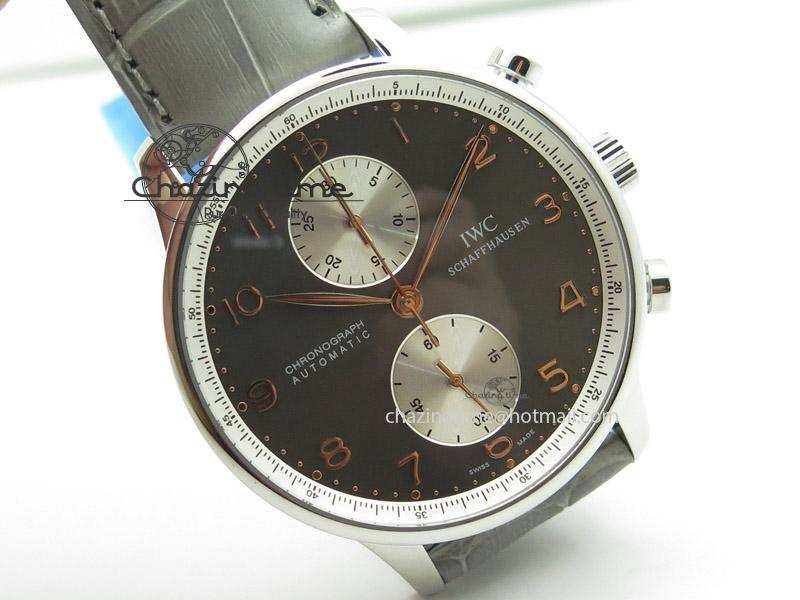 Reliable Portuguese 40mm Chrono SS Grey Dial On Grey Leather Strap A 7381