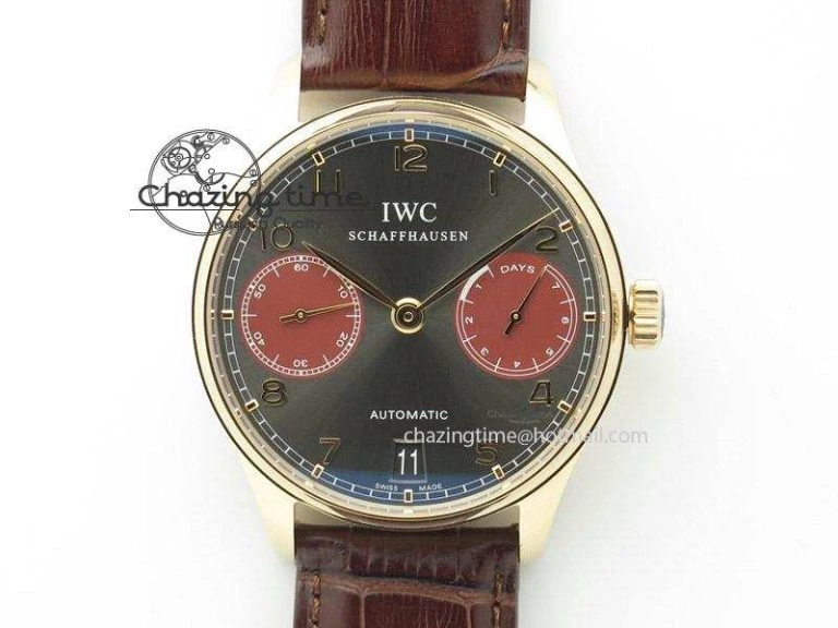 WaterResistant Portuguese 40mm Chrono SS Map Dial on Black Leather Strap A 7393