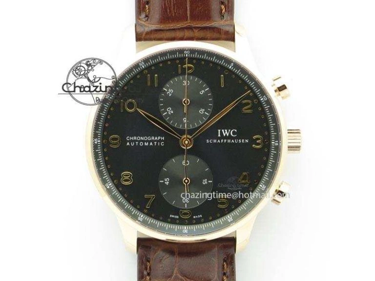 WaterResistant Portuguese 40mm Chrono SS Map Dial on Black Leather Strap A 7393