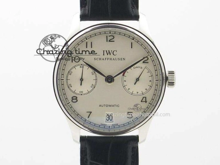WaterResistant Portuguese 40mm Chrono SS Map Dial on Black Leather Strap A 7393