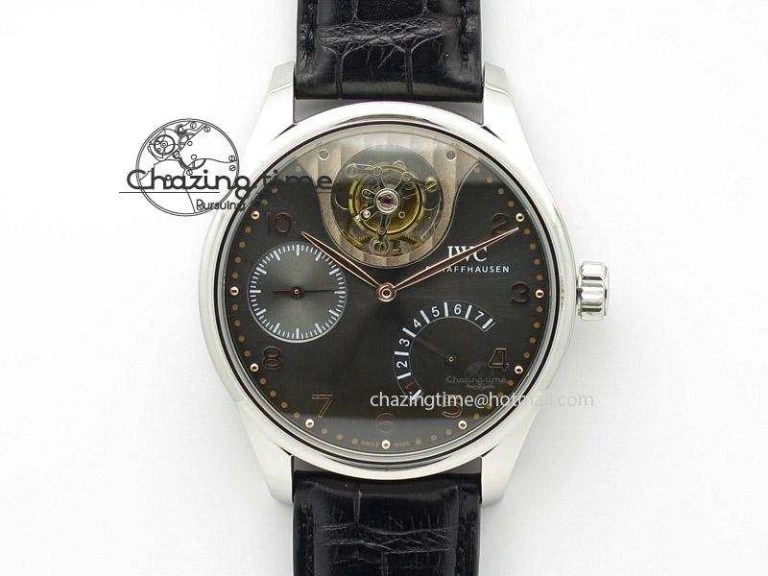 WaterResistant Portuguese 40mm Chrono SS Map Dial on Black Leather Strap A 7393