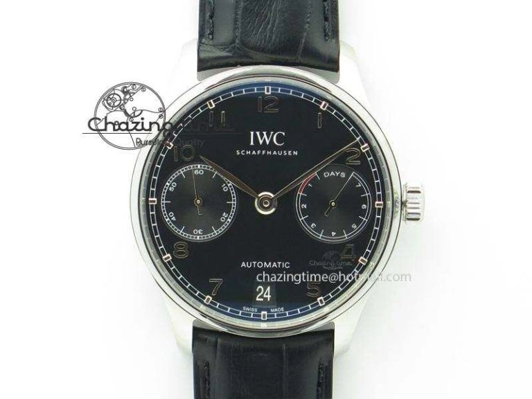 WaterResistant Portuguese 40mm Chrono SS Map Dial on Black Leather Strap A 7393