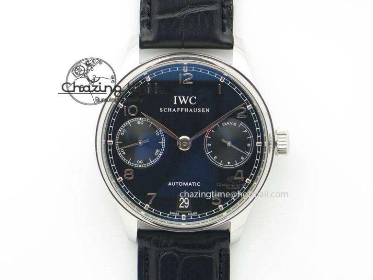 WaterResistant Portuguese 40mm Chrono SS Map Dial on Black Leather Strap A 7393