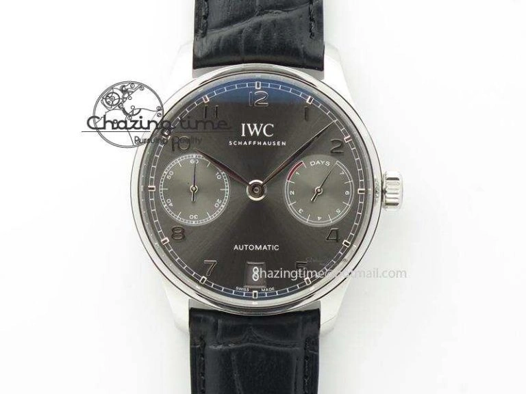 WaterResistant Portuguese 40mm Chrono SS Map Dial on Black Leather Strap A 7393