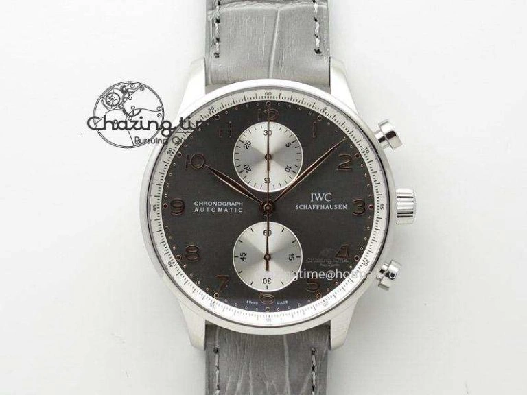WaterResistant Portuguese 40mm Chrono SS Map Dial on Black Leather Strap A 7393