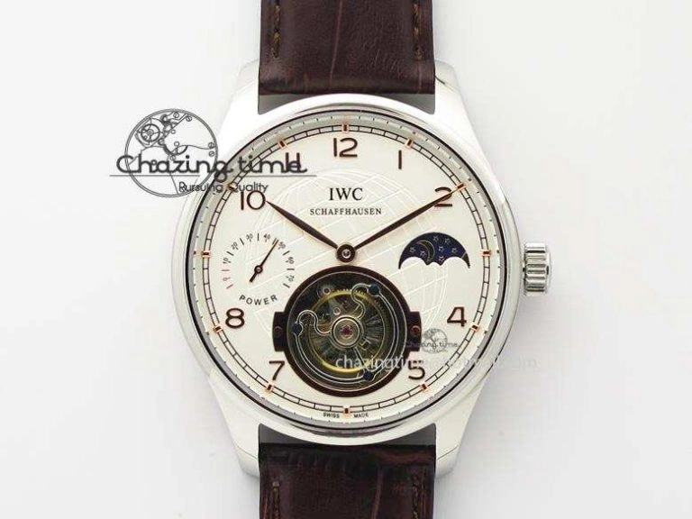 WaterResistant Portuguese 40mm Chrono SS Map Dial on Black Leather Strap A 7393