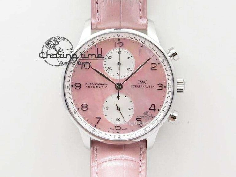 Portuguese 40mm Chrono SS Pink MOP Dial on Pink Leather Strap A Practical 7391