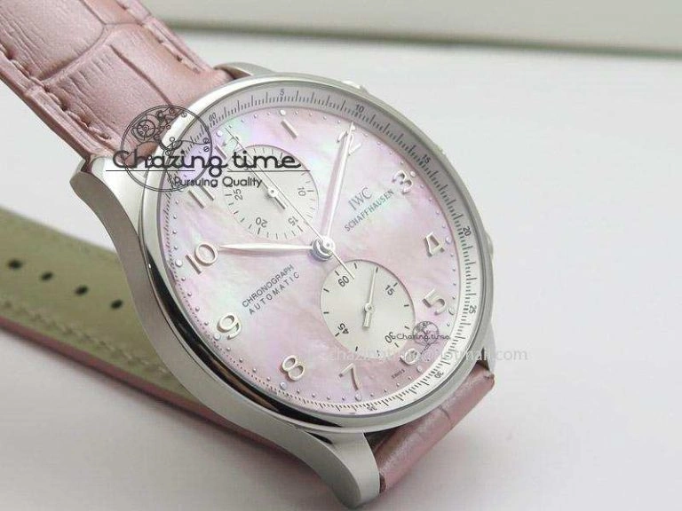 Portuguese 40mm Chrono SS Pink MOP Dial on Pink Leather Strap A Practical 7391