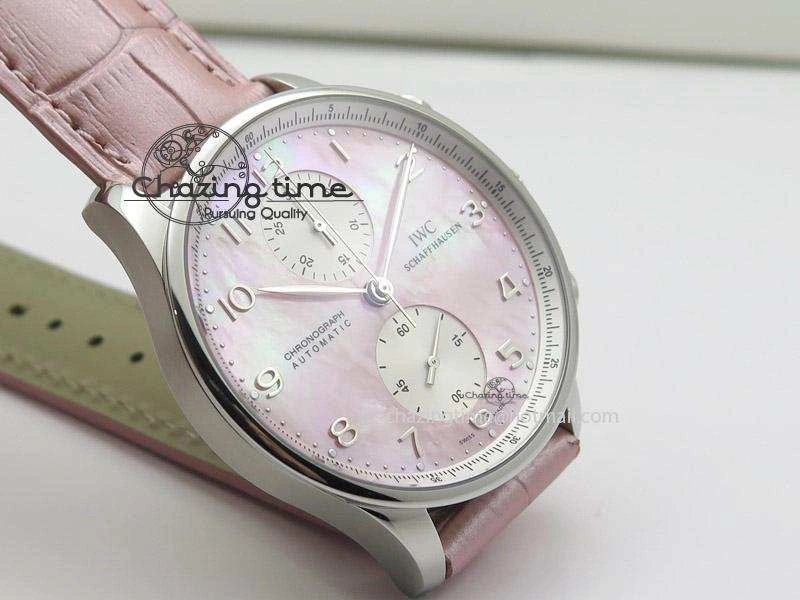 Portuguese 40mm Chrono SS Pink MOP Dial on Pink Leather Strap A Practical 7391