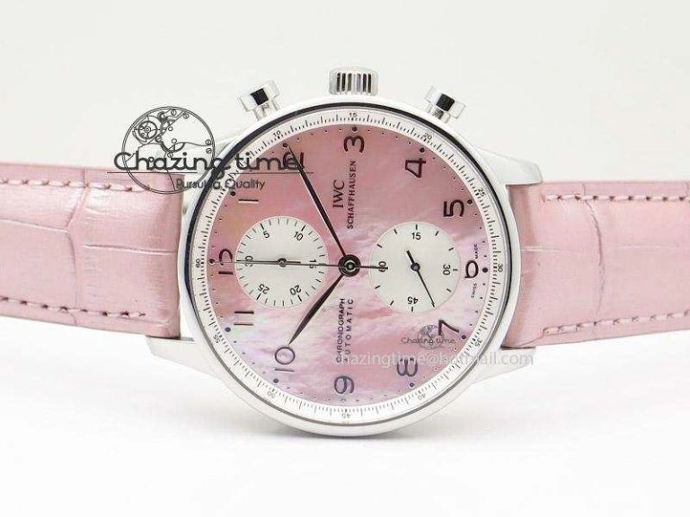 Portuguese 40mm Chrono SS Pink MOP Dial on Pink Leather Strap A Practical 7391
