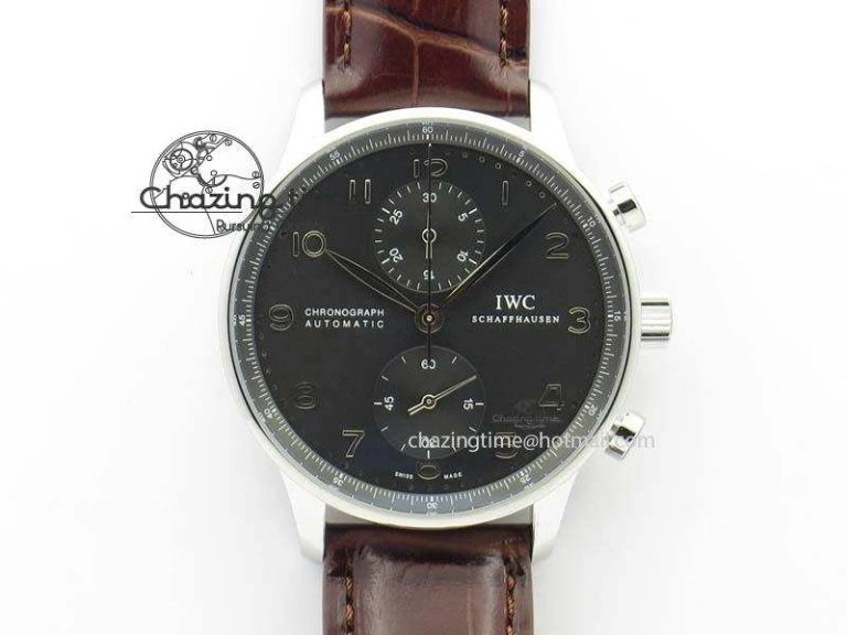 Classic Portuguese Chrono IW371431 ZF 1:1 Best Edition Gray Dial On Brown Leather Strap A79350 (Slim Movement) 7261