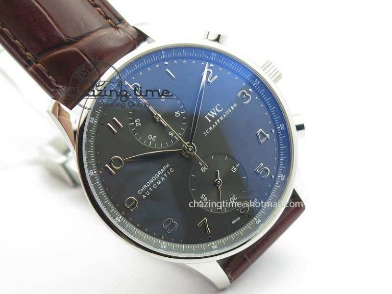 Classic Portuguese Chrono IW371431 ZF 1:1 Best Edition Gray Dial On Brown Leather Strap A79350 (Slim Movement) 7261