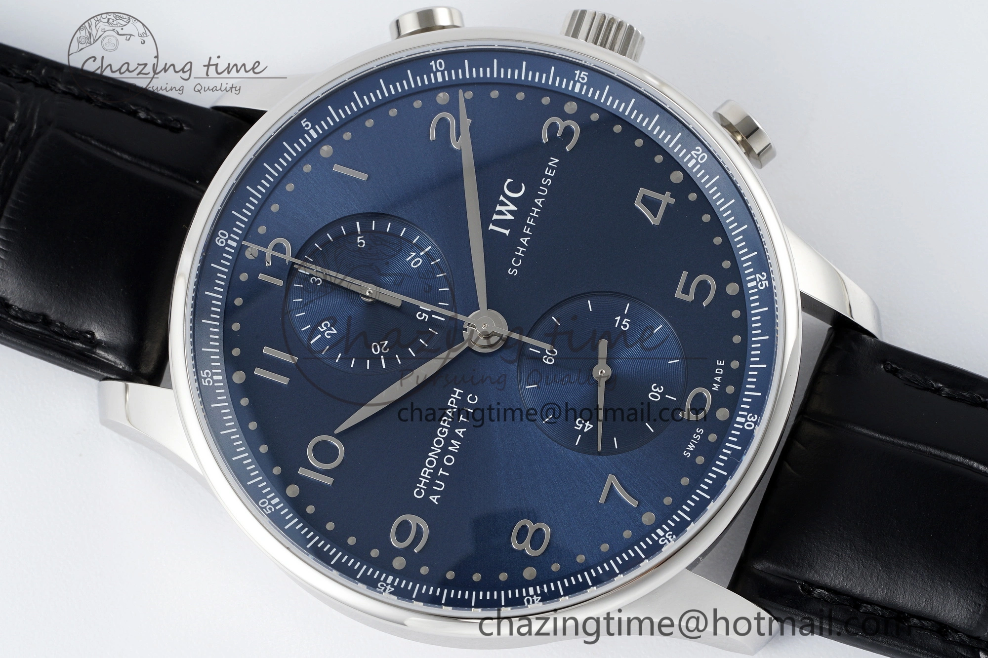 Unisex Portuguese Chrono IW3716 RSF 1:1 Best Edition Blue Dial on Black Leather Strap A 7045