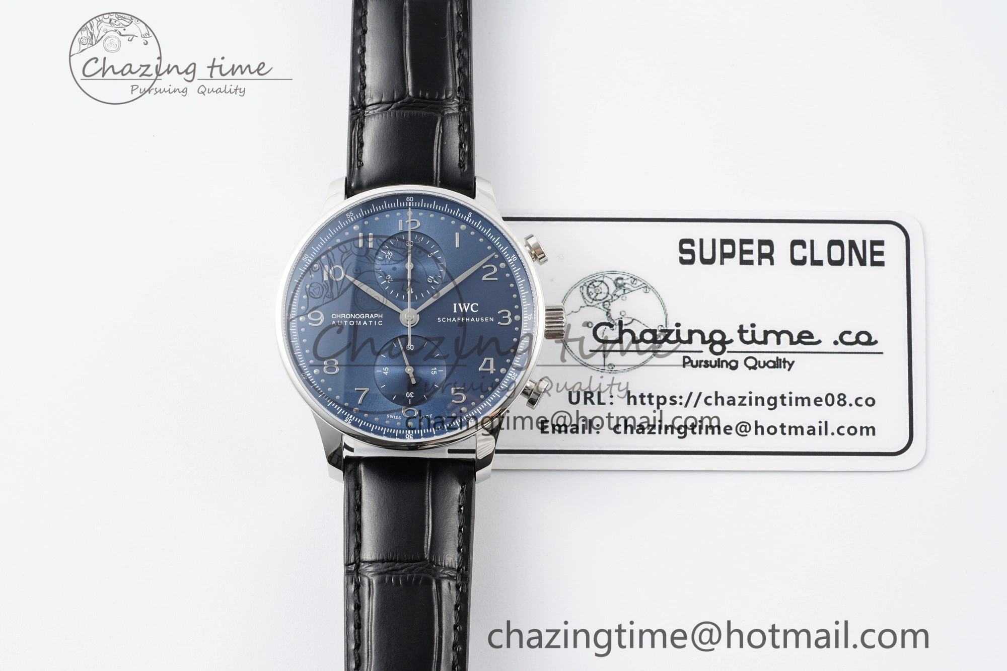 Unisex Portuguese Chrono IW3716 RSF 1:1 Best Edition Blue Dial on Black Leather Strap A 7045