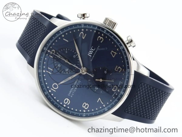 Practical Portuguese Chrono IW3716 Z+F 1:1 Best Edition Blue Dial on Blue Rubber Strap A 7018