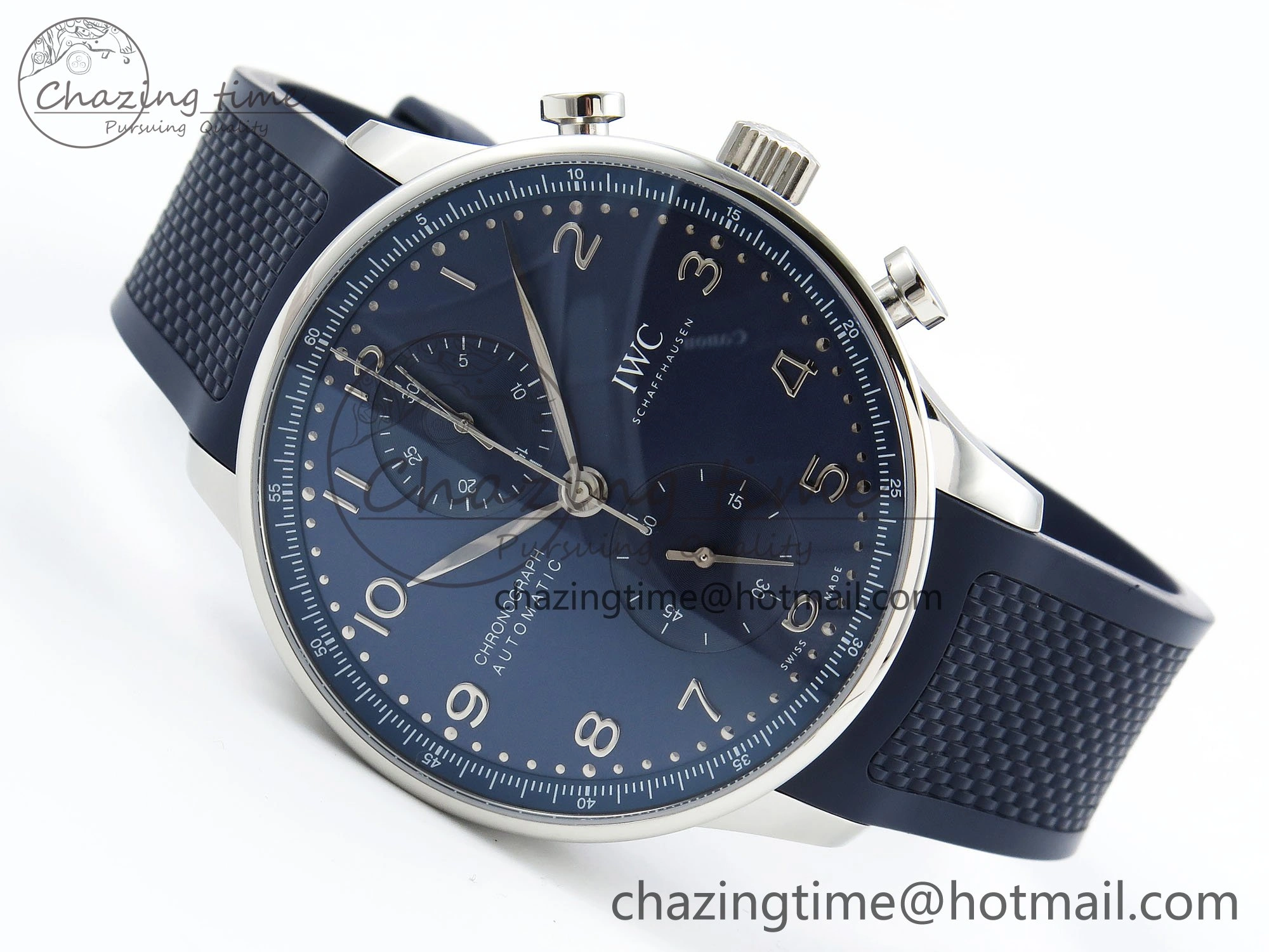 Practical Portuguese Chrono IW3716 Z+F 1:1 Best Edition Blue Dial on Blue Rubber Strap A 7018