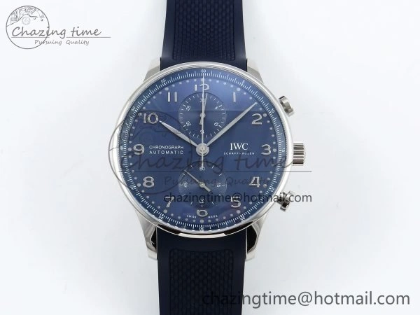 Practical Portuguese Chrono IW3716 Z+F 1:1 Best Edition Blue Dial on Blue Rubber Strap A 7018