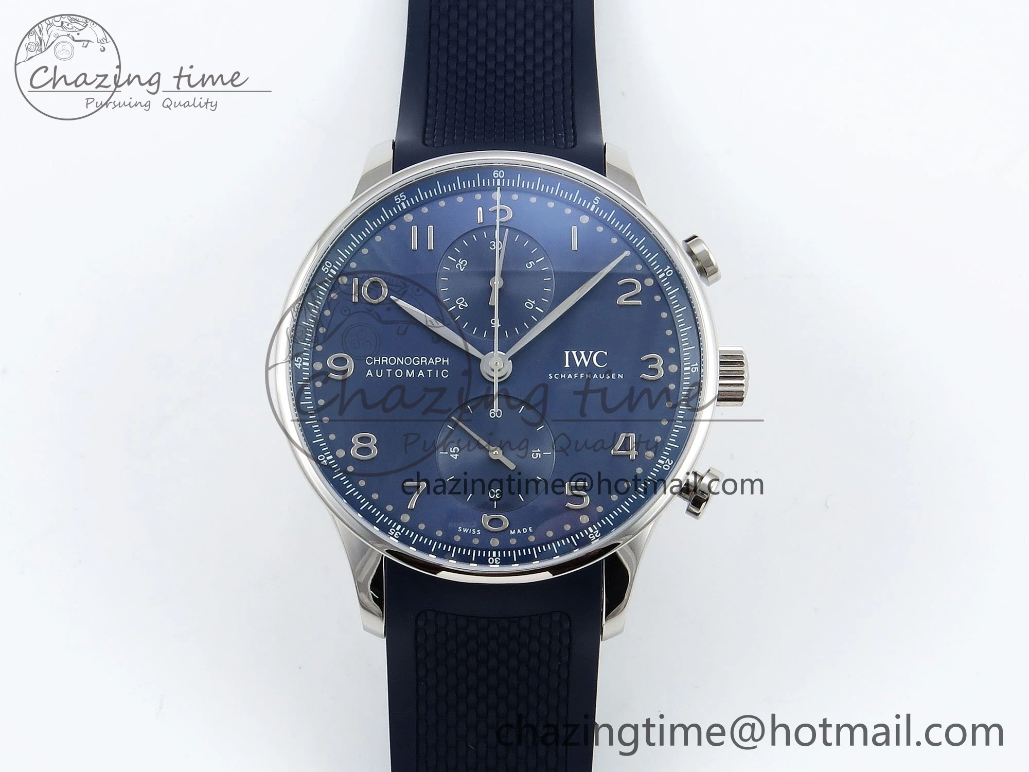Practical Portuguese Chrono IW3716 Z+F 1:1 Best Edition Blue Dial on Blue Rubber Strap A 7018