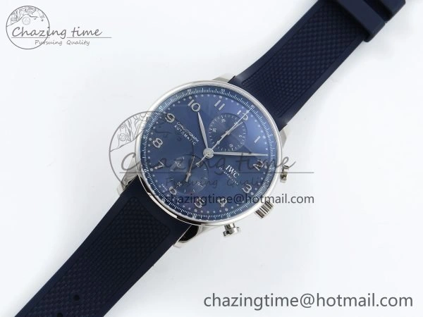 Practical Portuguese Chrono IW3716 Z+F 1:1 Best Edition Blue Dial on Blue Rubber Strap A 7018