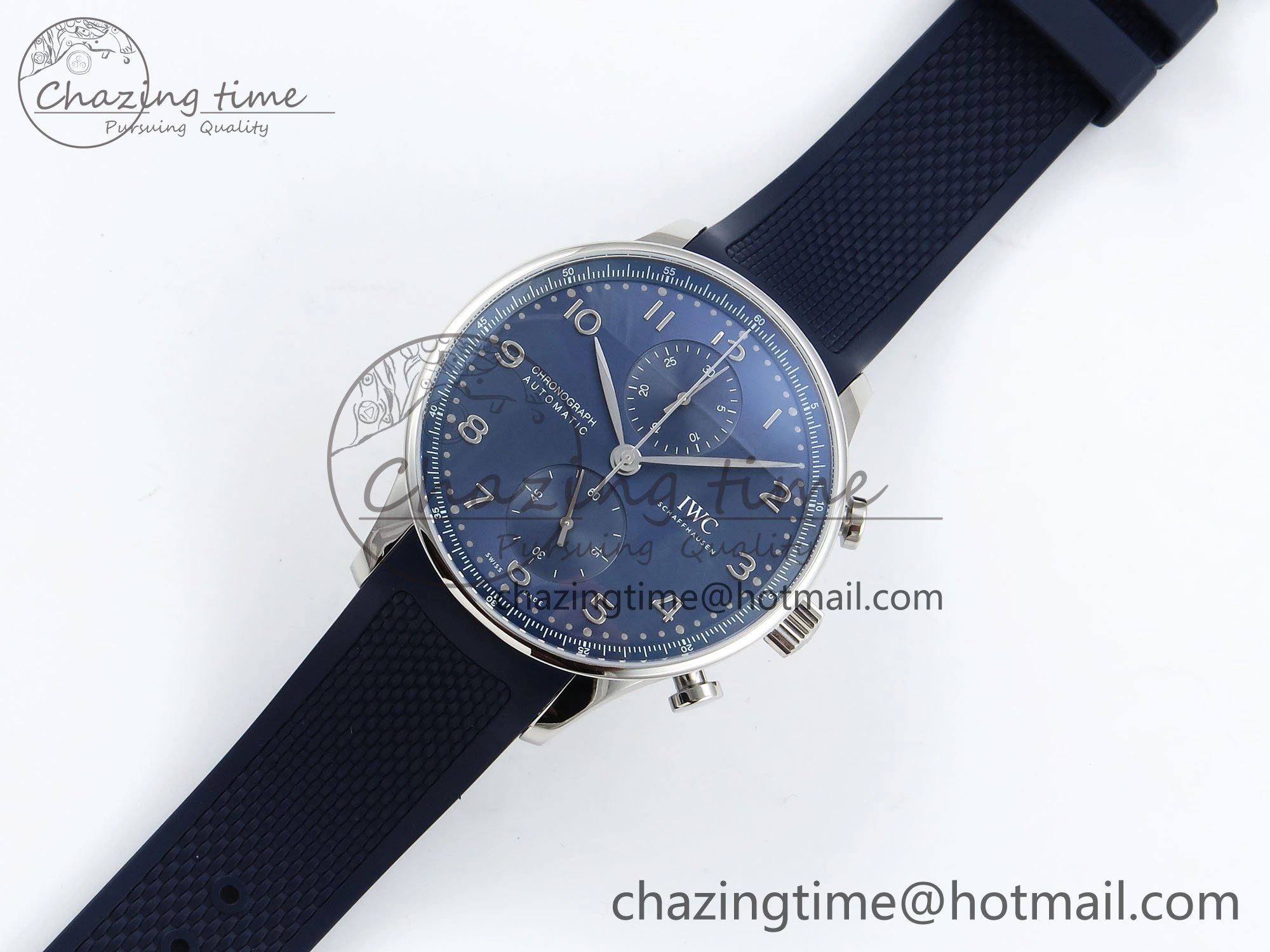 Practical Portuguese Chrono IW3716 Z+F 1:1 Best Edition Blue Dial on Blue Rubber Strap A 7018