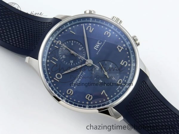 Practical Portuguese Chrono IW3716 Z+F 1:1 Best Edition Blue Dial on Blue Rubber Strap A 7018