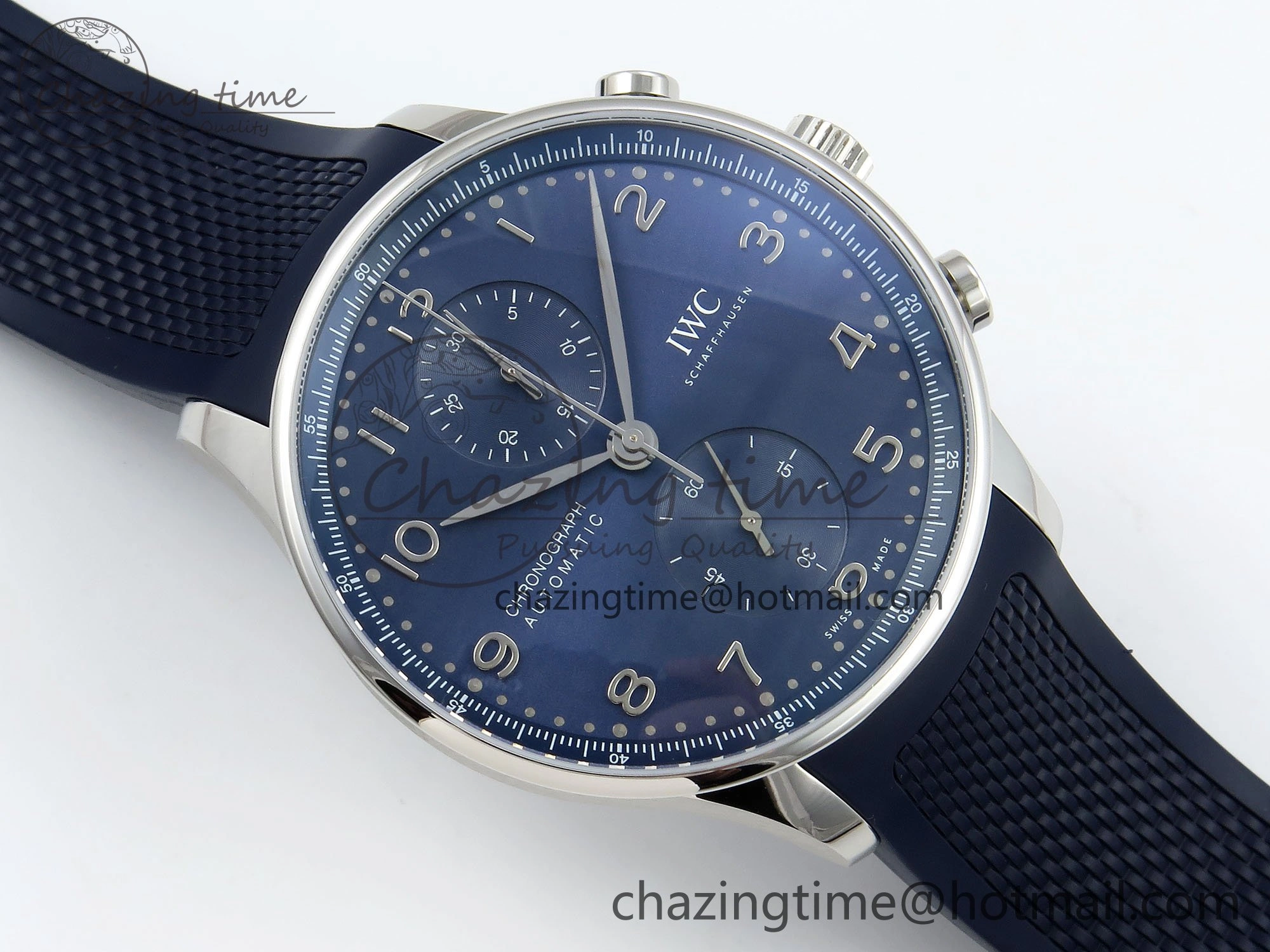 Practical Portuguese Chrono IW3716 Z+F 1:1 Best Edition Blue Dial on Blue Rubber Strap A 7018