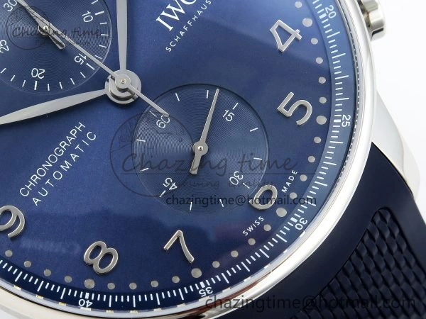 Practical Portuguese Chrono IW3716 Z+F 1:1 Best Edition Blue Dial on Blue Rubber Strap A 7018